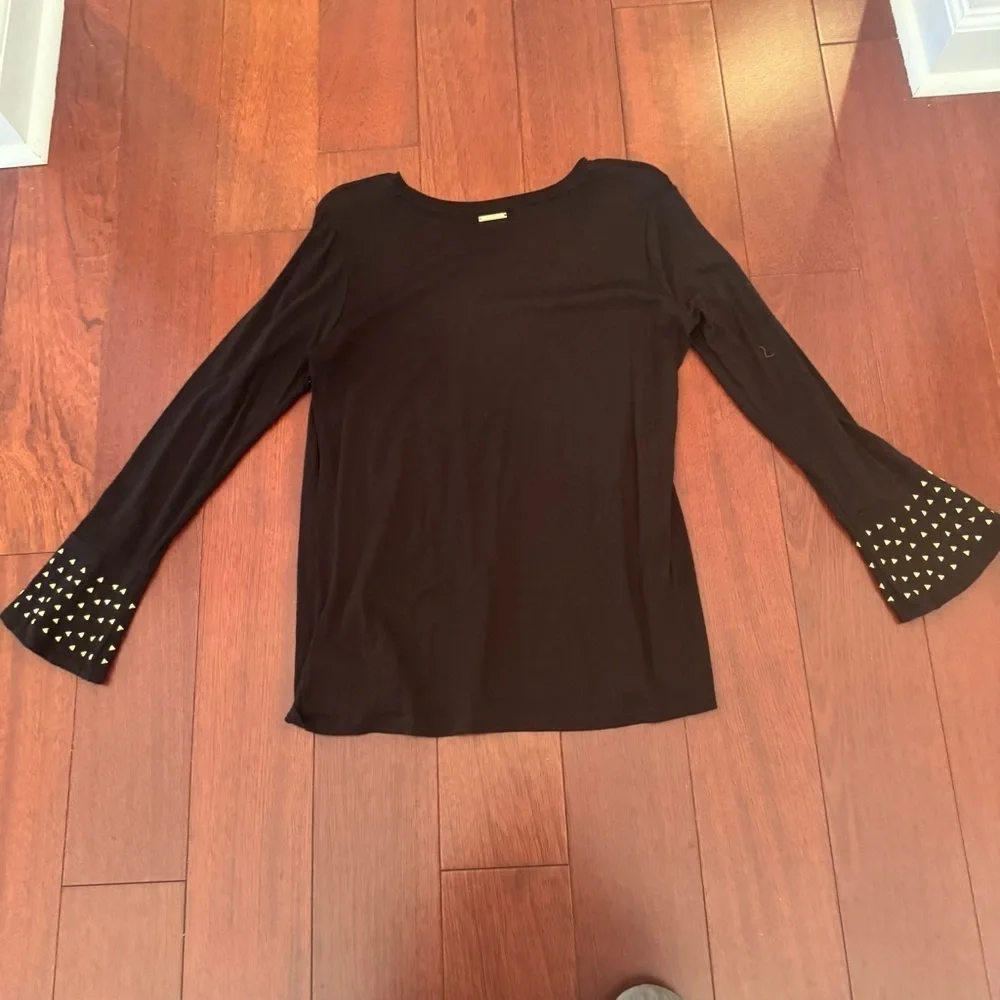 Michael Kors Black Long Sleeve Top with Gold Accents